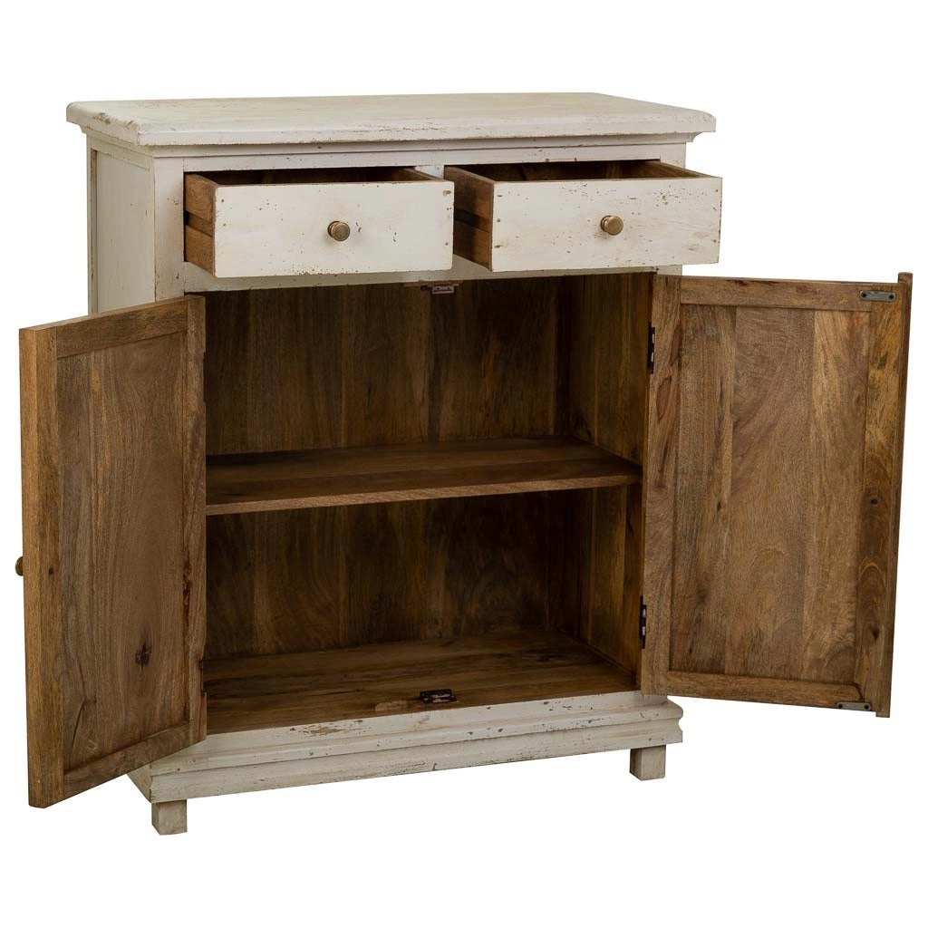 Mobile da ingresso in legno rifinito artigianalmente con 2 ante e 2 cassetti bianchi 85x40x100