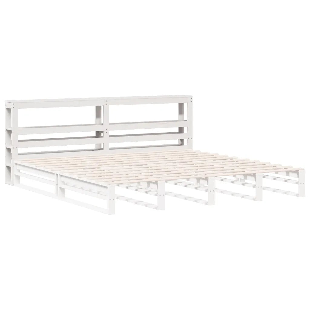Testiera con Ripiani Bianca 180 cm in Legno Massello di Pino 850876