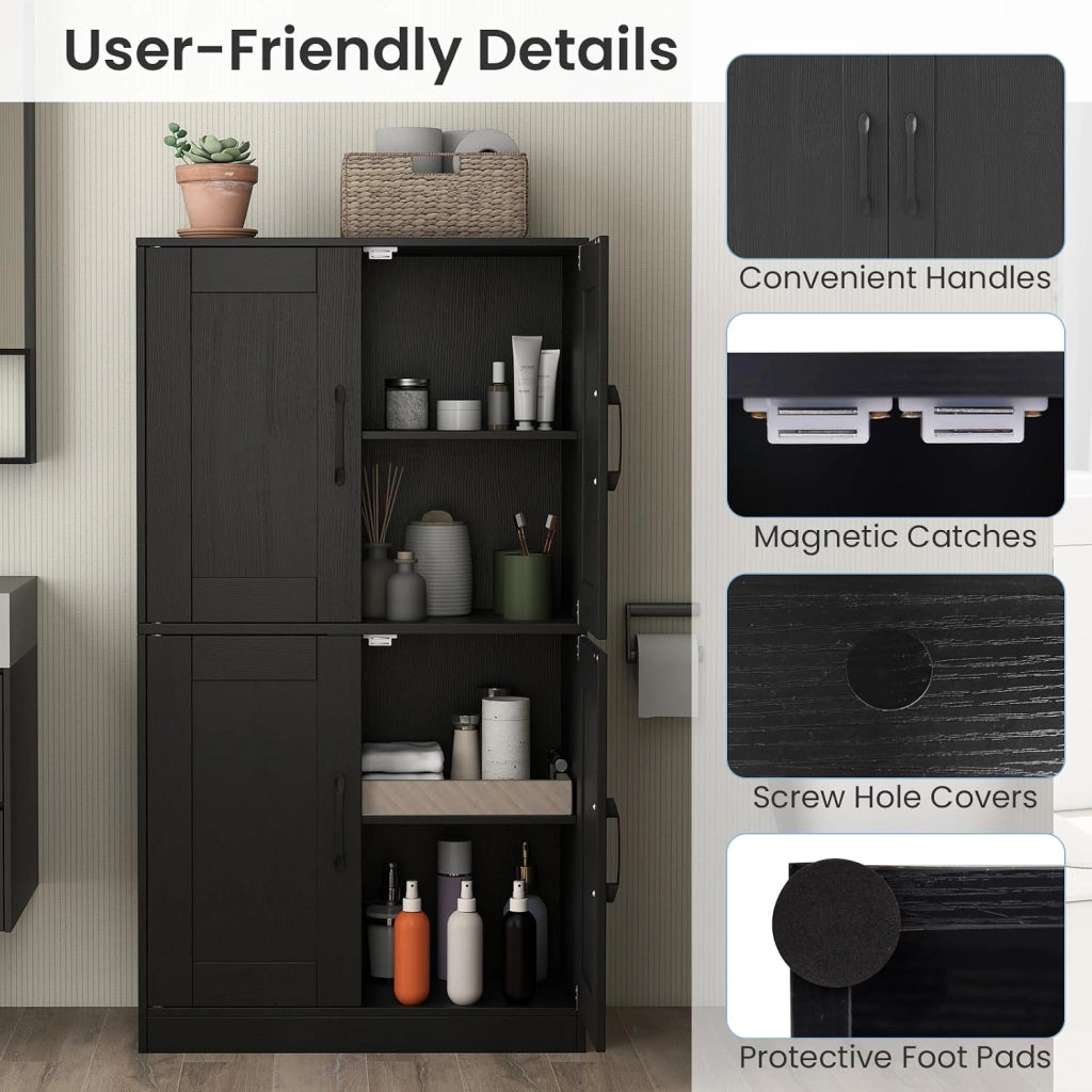 Credenza Alta da Cucina con Ante e Ripiani Regolabili, Mobile Buffet con Dispositivo Antiribaltamento, Armadio Dispensa per Soggiorno, Ingresso, Bagno, 60 x 30 x 110 cm (L x P x A) (Nero)