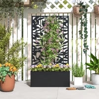 Vaso con Griglia Vaso Fiorito Rettangolare di Grandi Dimensioni Pannello Schermo in Metallo, 61 x 23 x 113 cm, Nero