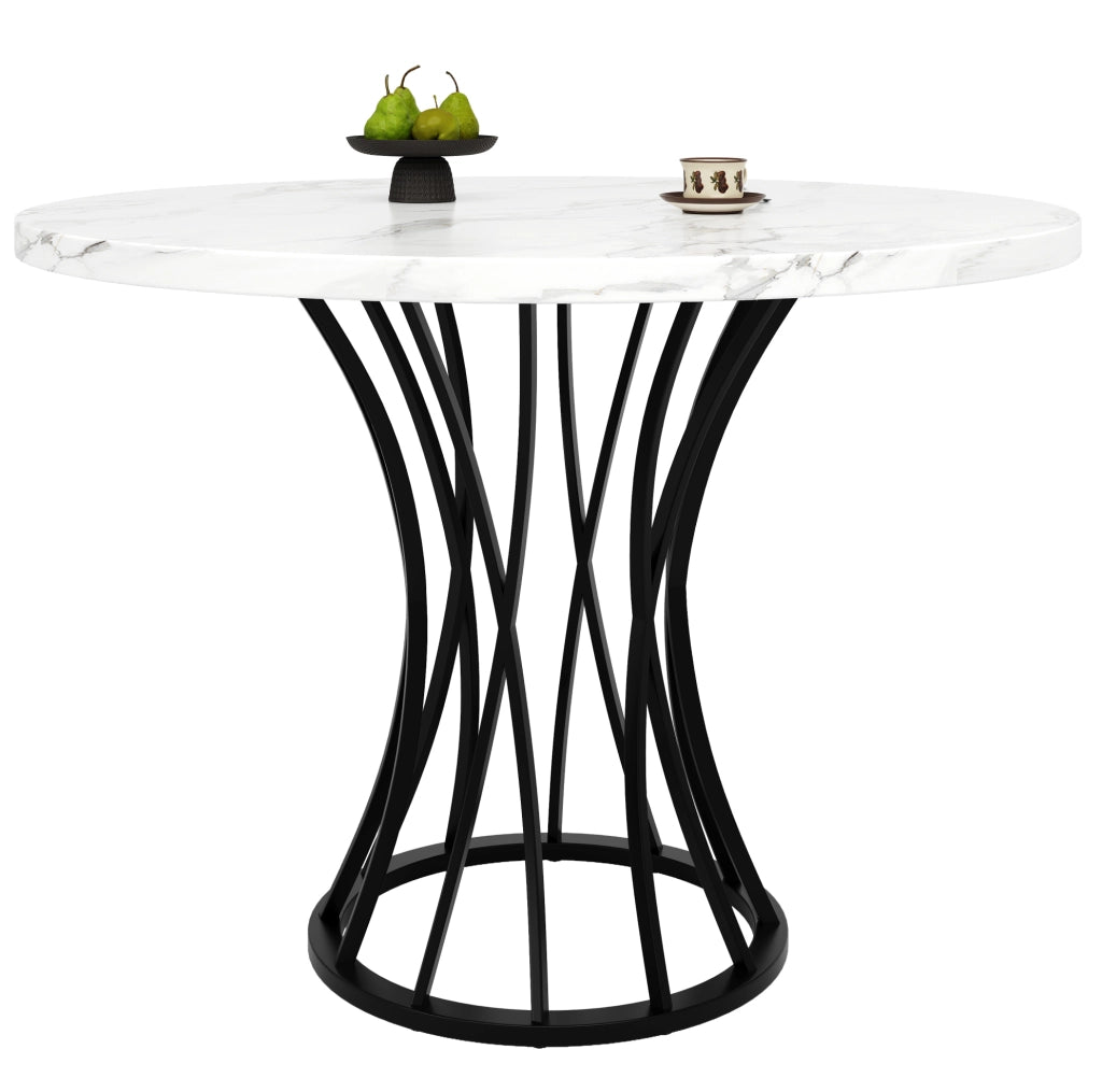 Tavolo da pranzo 80x80x76 cm in MDF effetto marmo e metallo