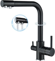 Kraan da Cucina 3 Vie Nero con Valvola a Filtraggio 

Specifica tecnica: 3 vie, 360° rotazione gothsteena, RVS, doppio manubrio