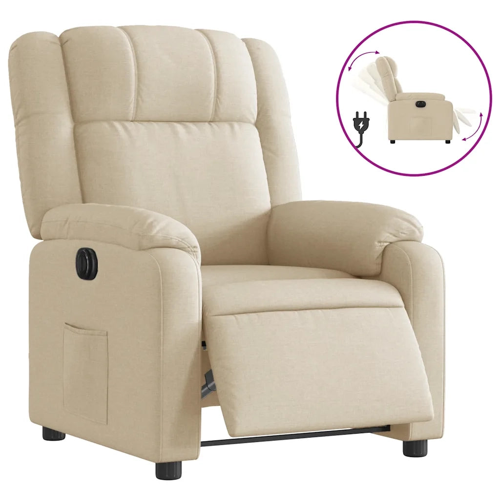 Poltrona Elettrica Reclinabile-Divano Sedia Crema in Tessuto 261774