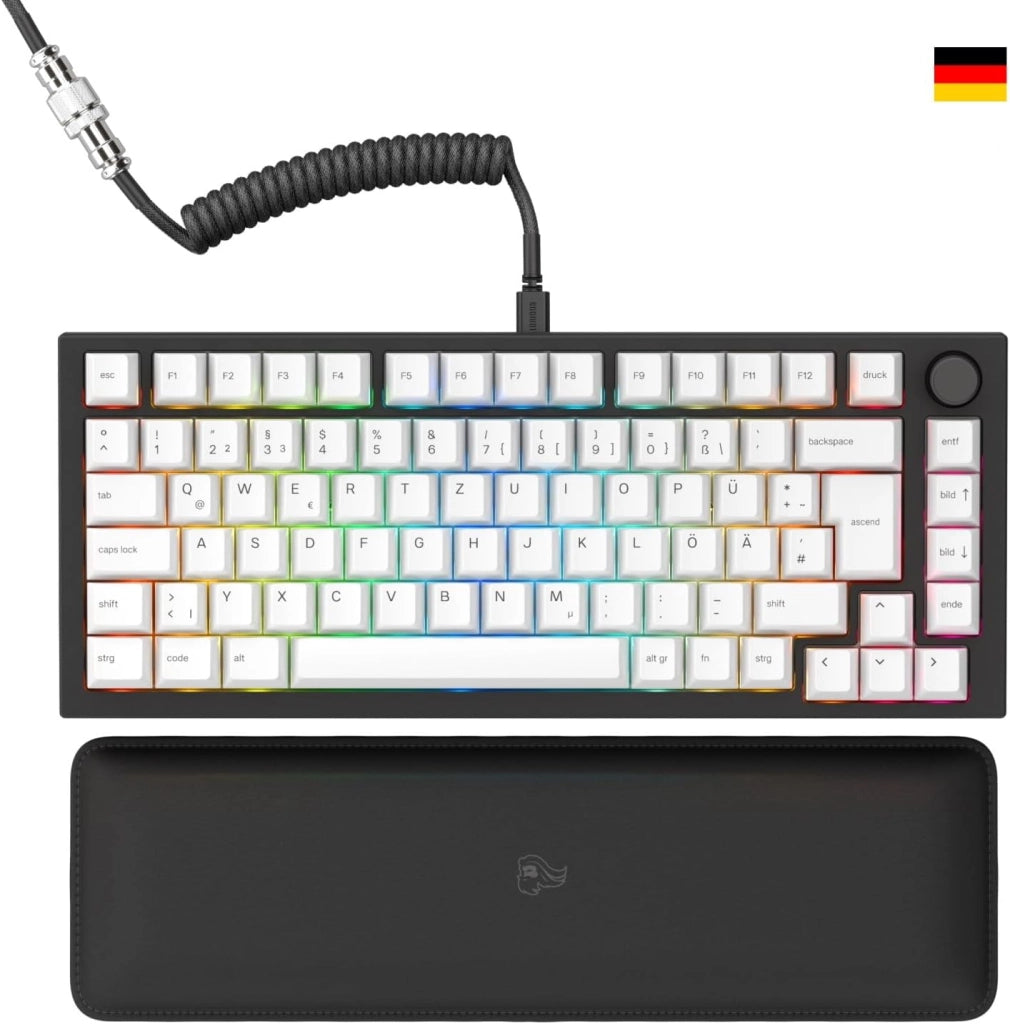 Gaming GMMK PRO 75% - Tastiera da gaming mecc.a modulare, TKL, struttura da 1,5 kg, personalizzabile, cavo a spirale, poggiapolsi, tasti in PBT bianchi, RGB - Layout QWERTZ tedesco - Nero