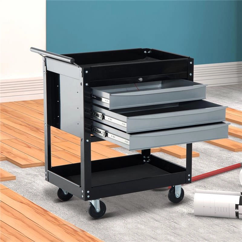 CARRELLO DA OFFICINA PROFESSIONALE CASSETTIERA PORTAUTENSILI IN LAMIERA NERO 68X46X88CM