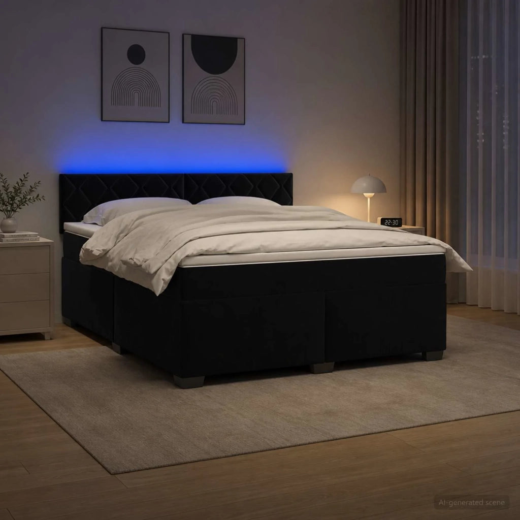 Letto con Box Spring, Materasso e LED Nero 140 x 200 cm Velluto 3452200