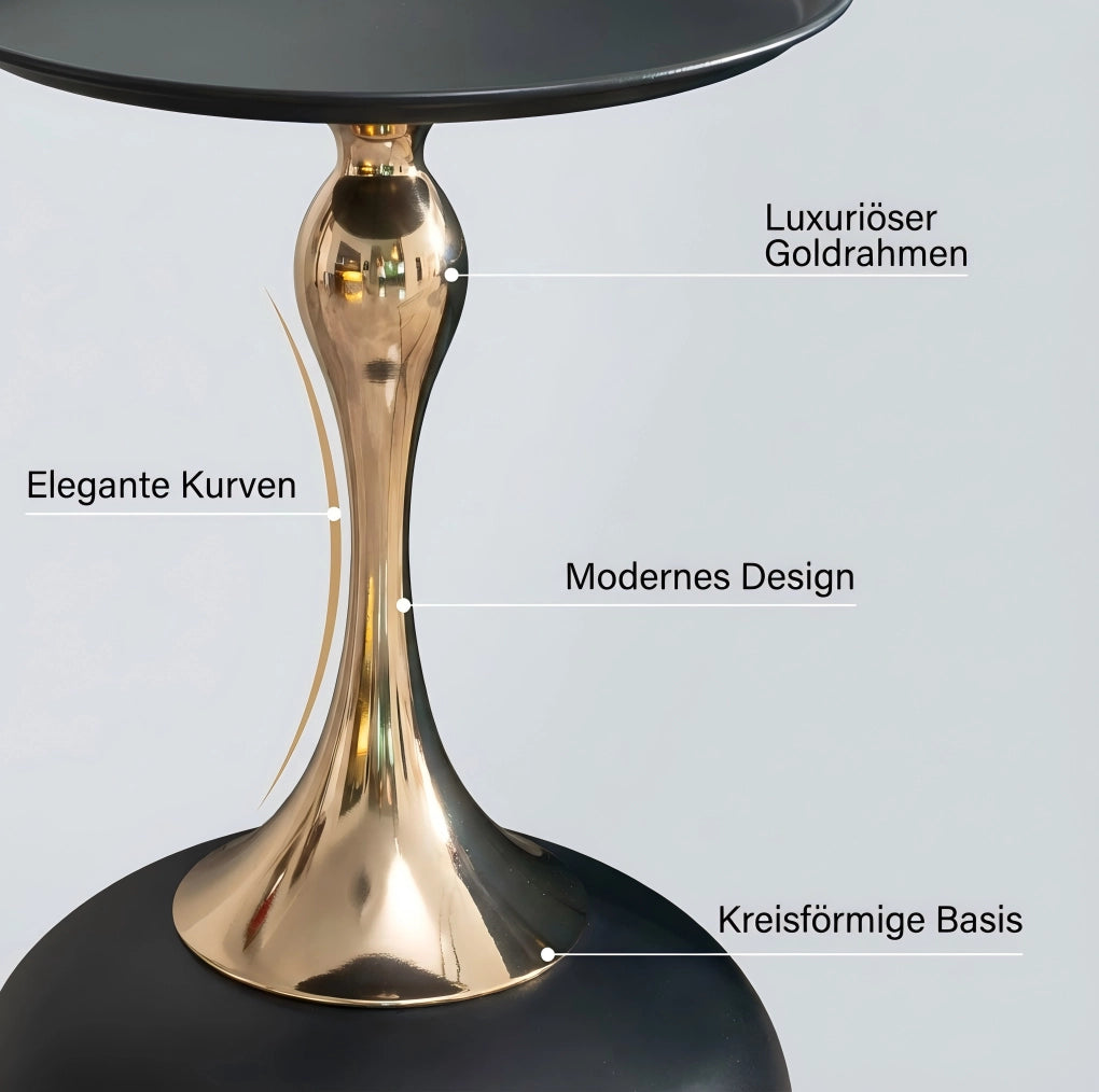Tavolino rotondo da appoggio in acciaio al carbonio nero e oro