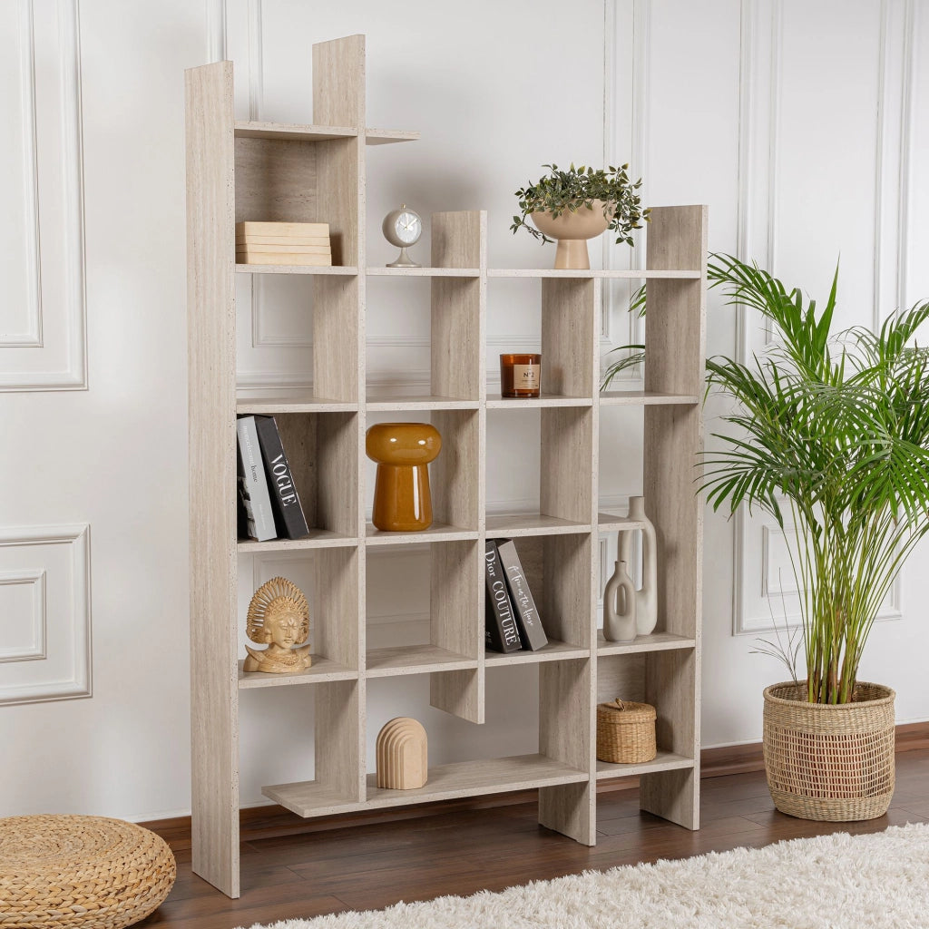 Libreria in legno "Manco" - 122 x 25 x 188 cm - Travertino