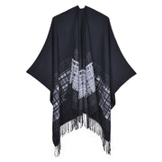 Sciarpa/mantella reversibile in cashmere a tinta unita per autunno/inverno, semplice e spessa con nappe.