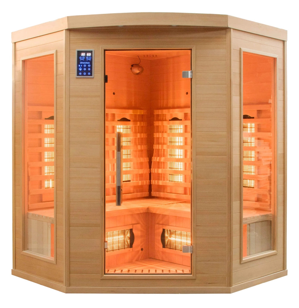 Sauna Finlandese ad Infrarossi 3/4 Posti 150x150 cm H190 in Legno di Abete Apollon 3C