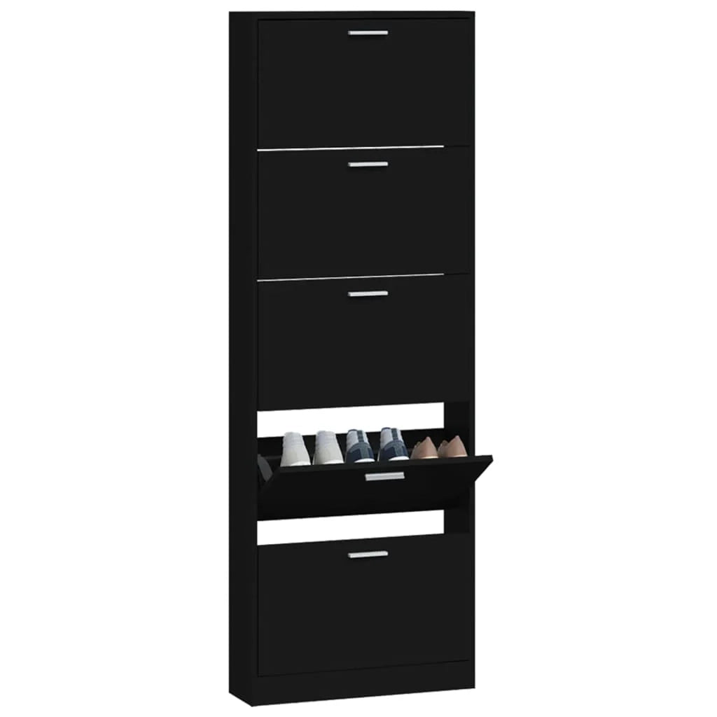 Scarpiera mobile contenitore per scarpe mobile per ingresso/corridoio/soggiorno 59 x 17 x 169 cm legno ingegnerizzato nero 02_0021984