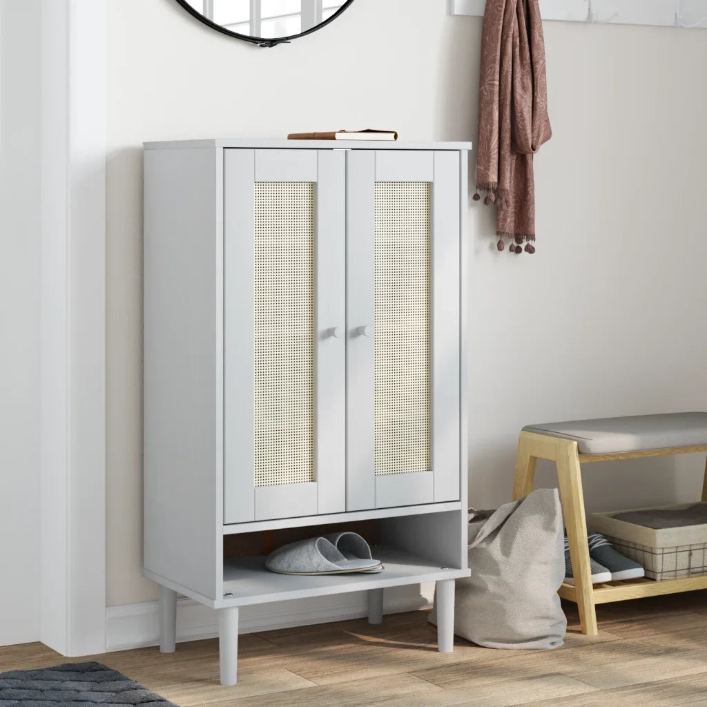 Scarpiera | Mobile per scarpe SENJA Aspetto Rattan Bianco 59,5x35x107 cm Massello