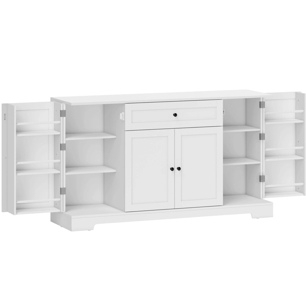 Credenza da cucina 140x40x80 cm in MDF e pannelli, bianca, salvaspazio –