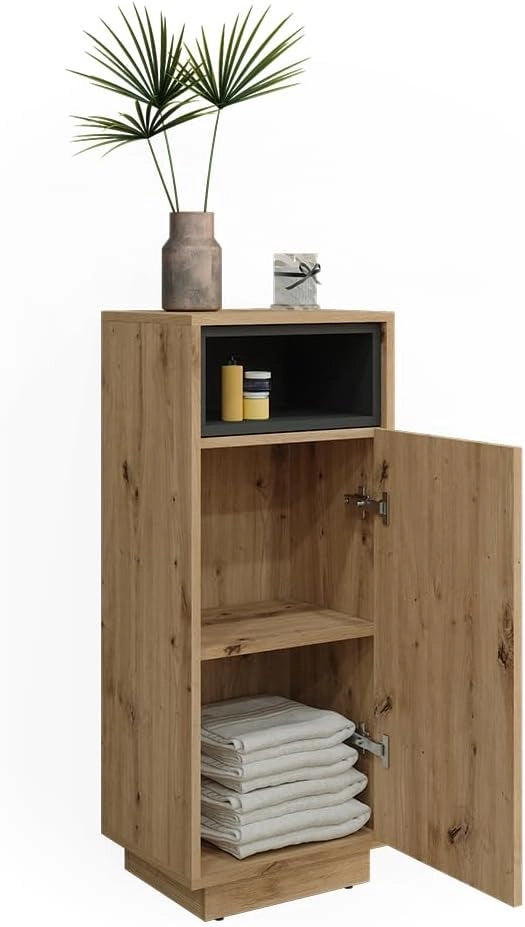 Mobiletto bagno Beatrice, Rovere artigianale, 38 x 93 cm, per la conservazione in bagno abbinabile alla serie Beatrice