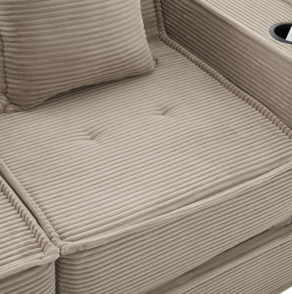 Divano letto 162x78x66 cm in tessuto cord khaki modulare con cuscini
