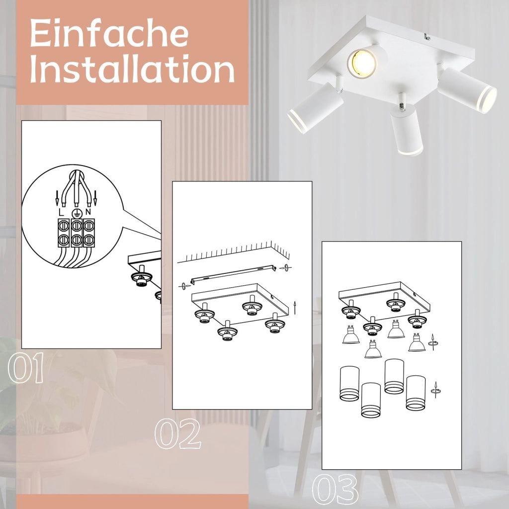 ZMH Faretto da soffitto bianco 4 lampadine faretto moderno GU10 orientabile per interni in metallo