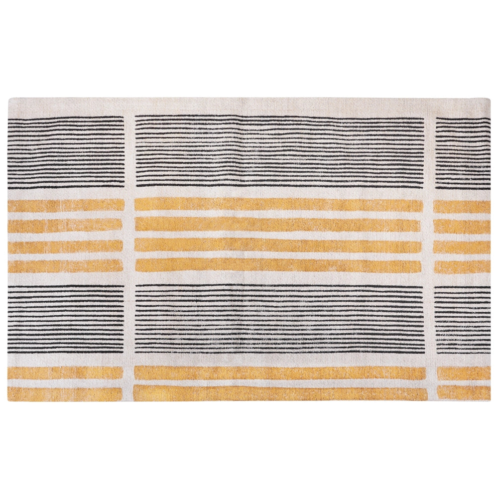 Tappeto giallo e nero in cotone 140 x 200 cm a trama piatta Jacquard con motivo a righe Boho Soggiorno Camera da letto