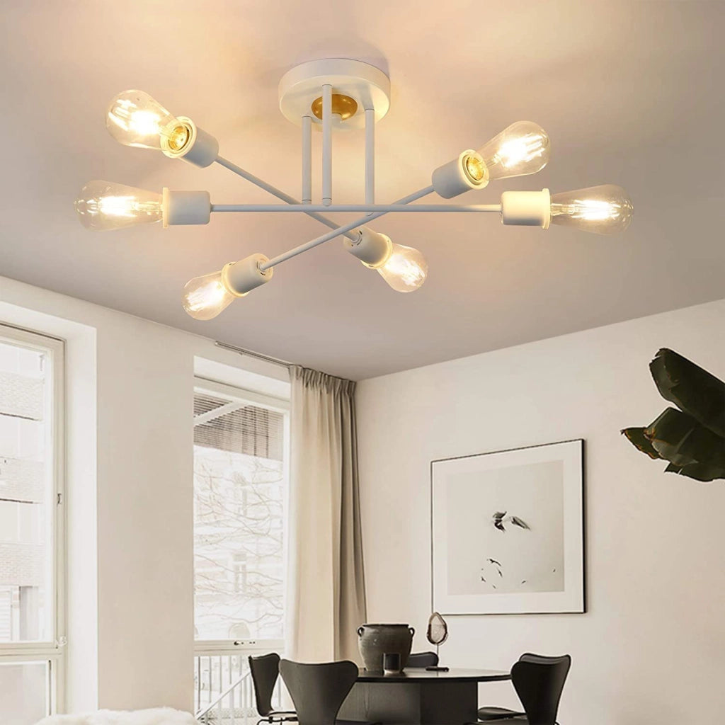 ZMH Lampada da soffitto a sospensione 6 lampade E27 retrò bianca stile industriale country per soggiorno max 25W