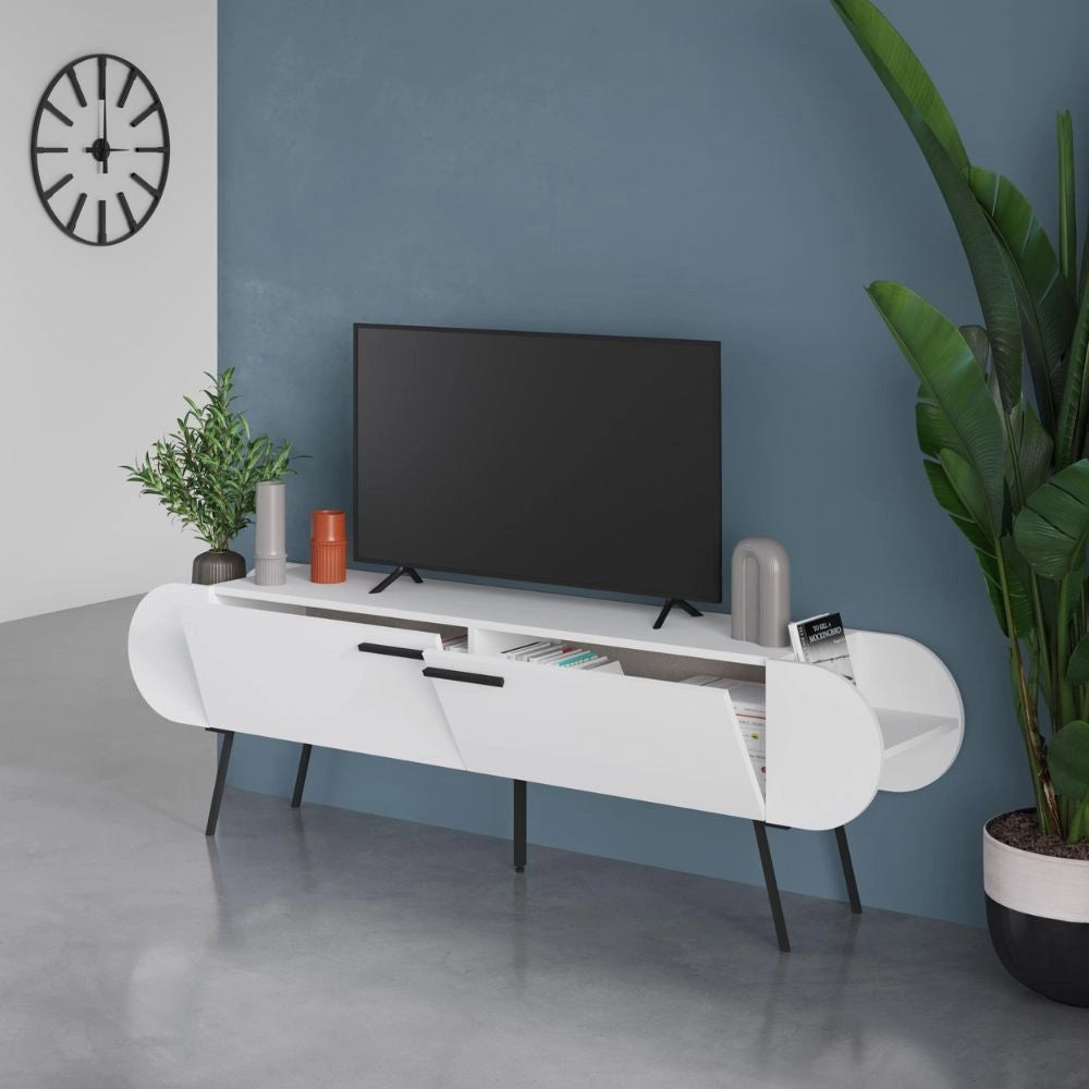 Mobile porta tv capsule con due ante a ribalta e ripiani laterali colore bianco 195 cm