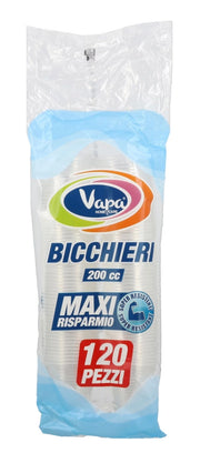 BICCHIERI DI PLASTICA MULTIUSO TRASPARENTI  CONFEZIONE DA 120 PEZZI 200CC