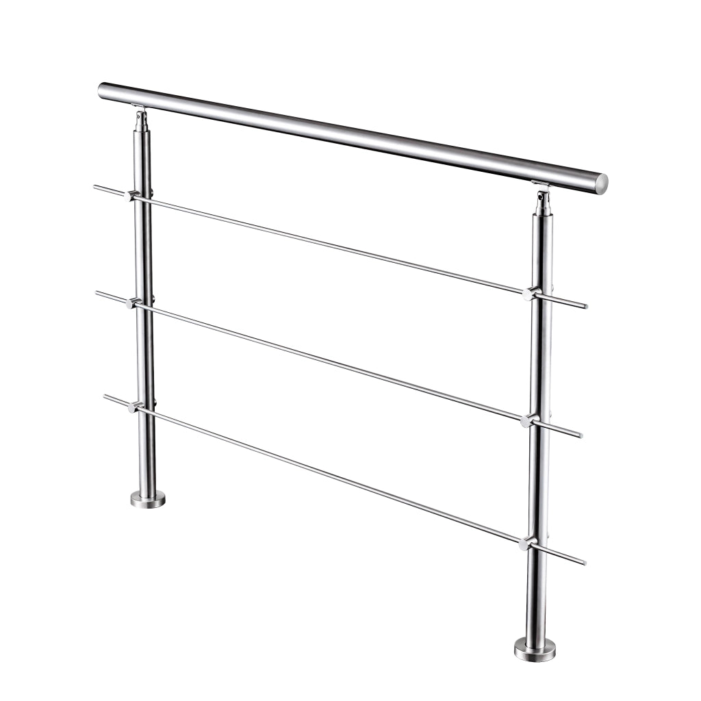 Ringhiera Balaustra Corrimano in acciaio inox spazzolato 150x106cm per interni ed esterni 3 barre trasversali