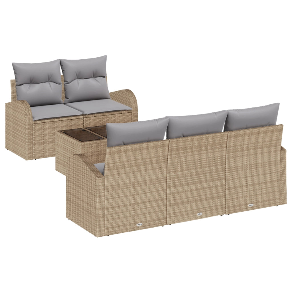Set di divani da giardino a 6 pezzi con cuscini beige in polyrattan