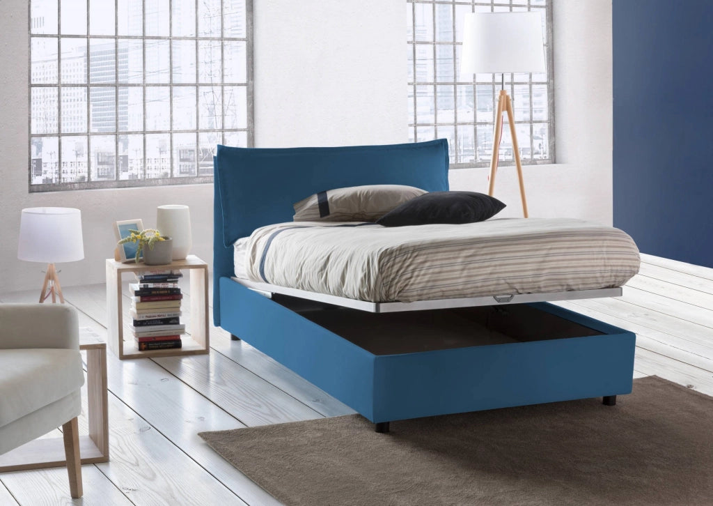 Arnaldo, Letto Piazza e Mezza Sfoderabile Made in Italy, blu