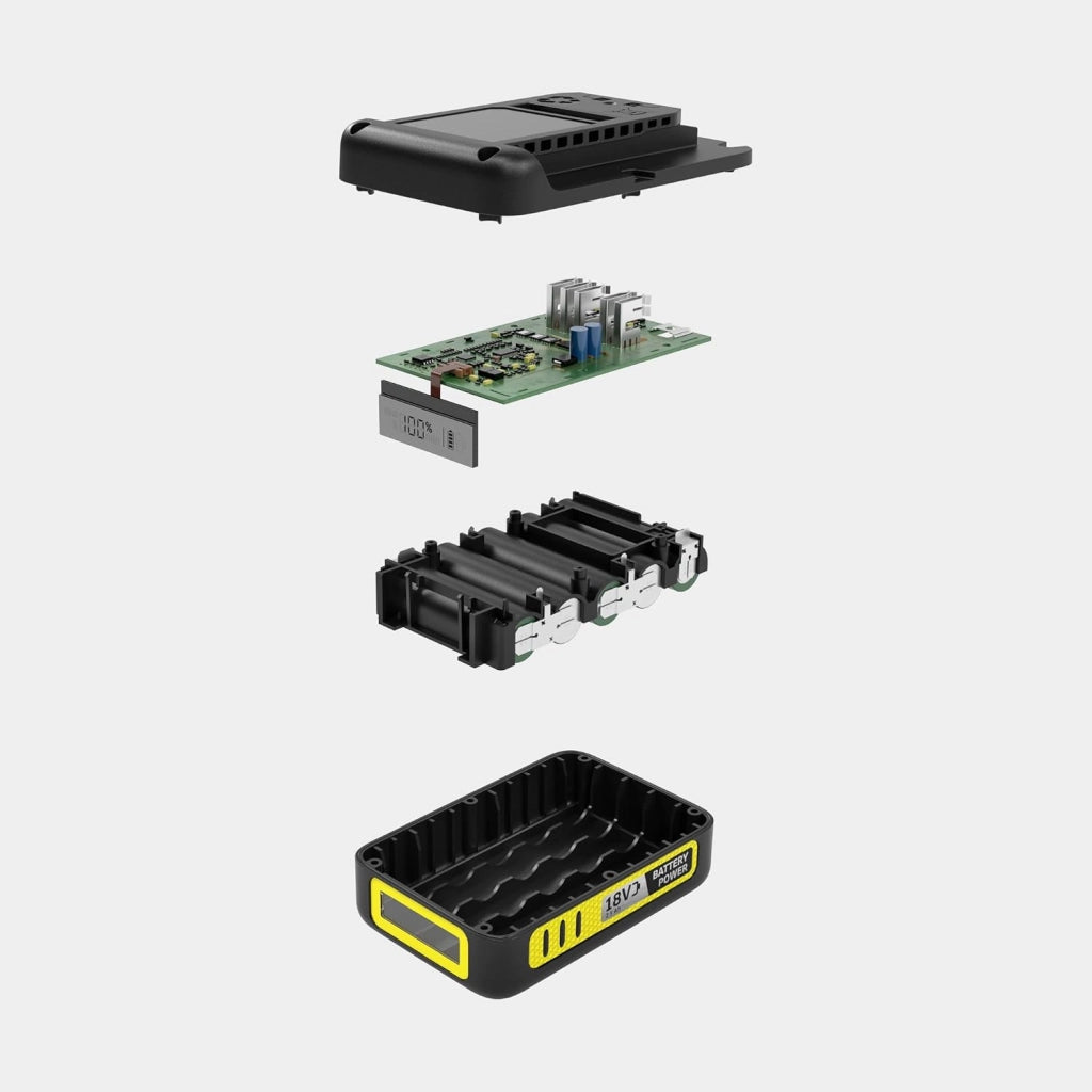 Kärcher Starter kit 18/50 18 V, batteria agli ioni di litio da 18 V/5 Ah con caricabatterie, tempo di ricarica: 100% in meno di 2.5 ore, per tutti i dispositivi della piattaforma 18 V Battery Power