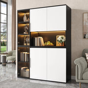 Armadio alto in MDF con LED; vetro e vani aperti 120x40x160 cm Bianco/Nero