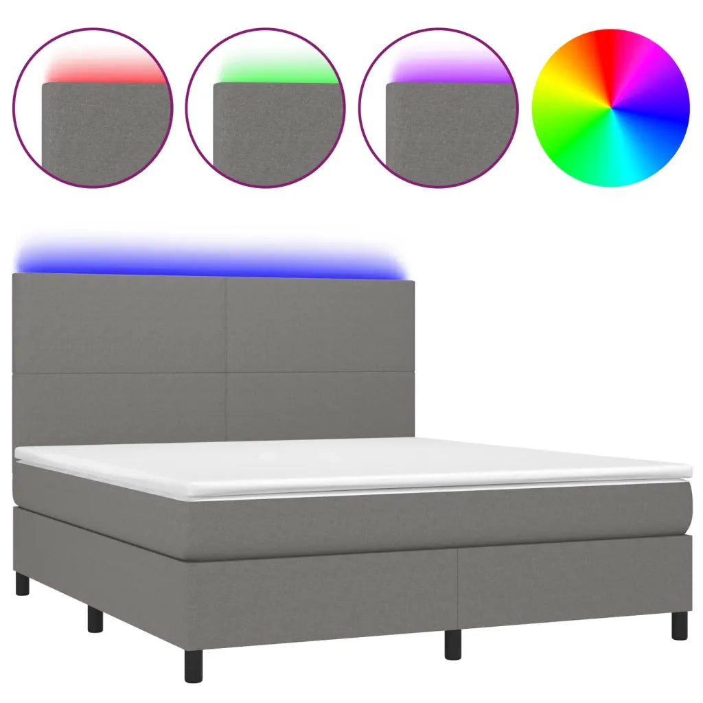 Letto a Molle Materasso e LED Grigio Scuro 180x200cm in Tessuto 3134734