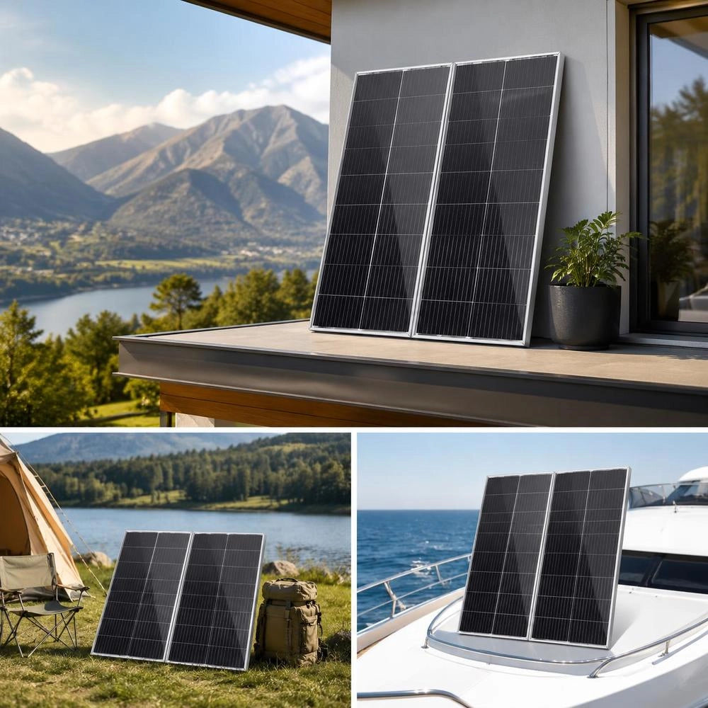 200W Solar Panel 2-Pack 12V Monocrystalline Solar Module Plus Charge Controller 16.66A Solar System Conversion Rate Of 23% Compatible With AGM, GEL, FLD, And Li-ion Batteries Ideal For Motorhomes, Yachts, And Caravans