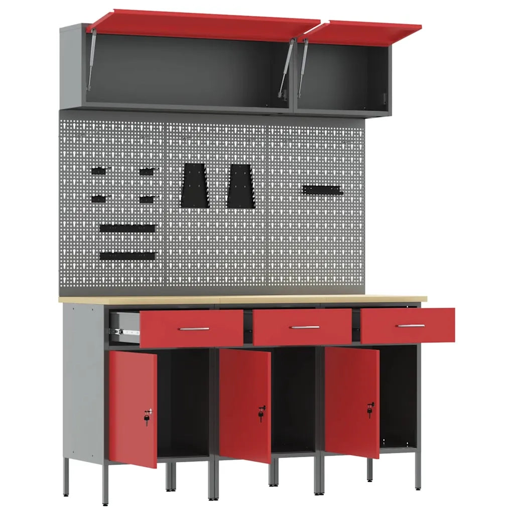 Set di mobili da lavoro con cassetto con blocco 8 pcs Rosso 3321433