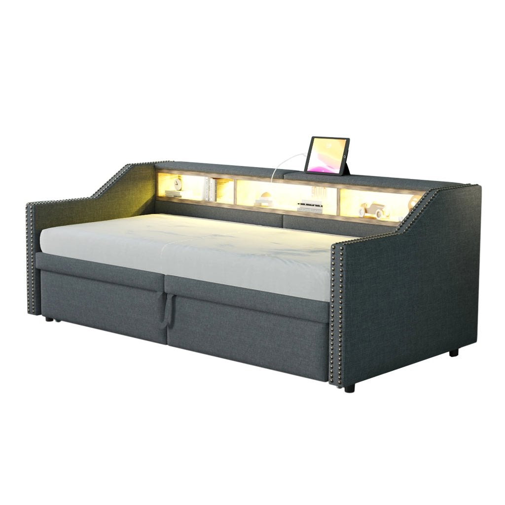 Letto divano estraibile tessuto di iuta 180x200 cm