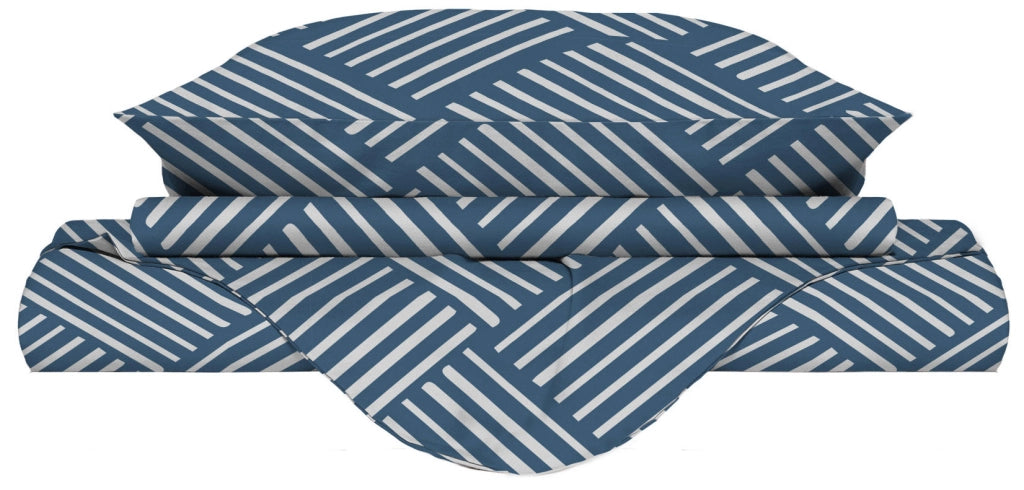 Copripiumino Singolo con Federe Stampato in Microfibra City Life Blue
