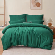 Set di lenzuola a tre pezzi, 220 x 240 cm, verde, copriletto con cuscini, set di lenzuola in microfibra, con chiusura a raccordo, morbido e stirato senza problema