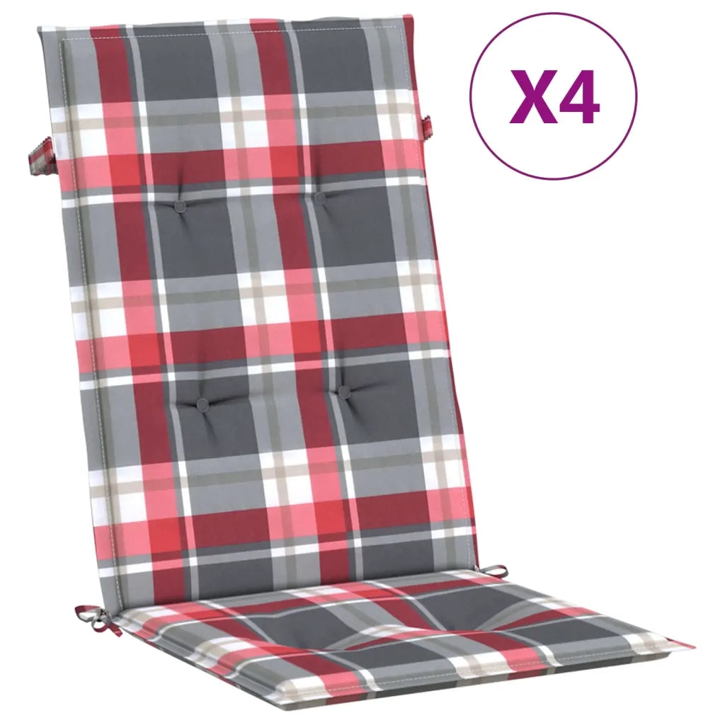 Cuscini per Sedie 4 pz Rossi a Quadri 120x50x3 cm in Tessuto 314126