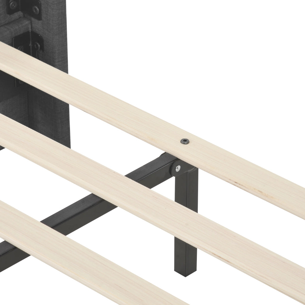 Letto Matrimoniale 140 x 200 cm con Testiera Imbottita e Rete a Doghe in Lino Grigio