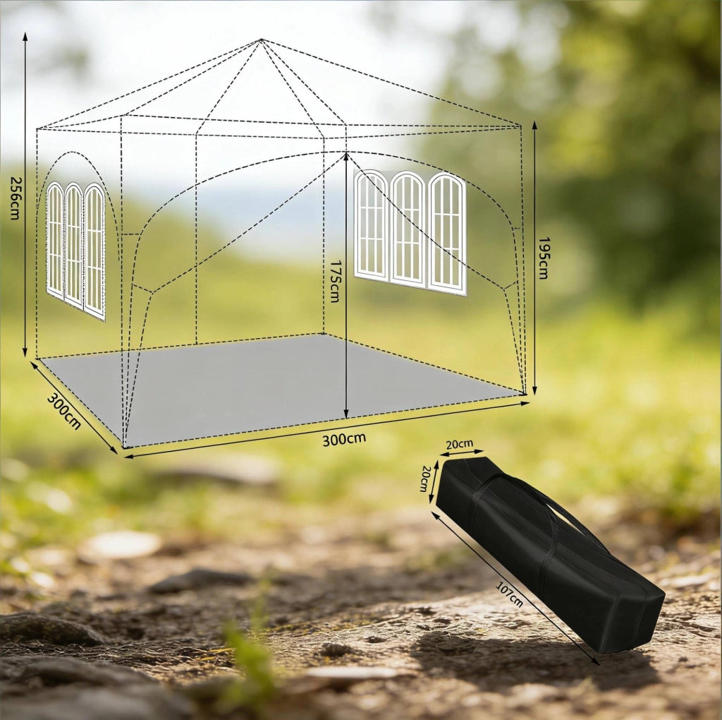 Gazebo pieghevole 3x3 m verde con 4 pareti laterali