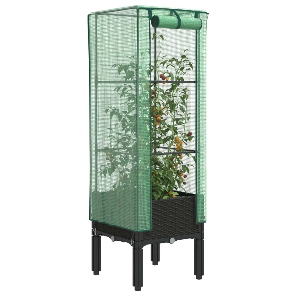 Fioriere | Cassetta per fiori | Letto Rialzato con Copertura Serra Effetto Rattan 40x40x140 cm