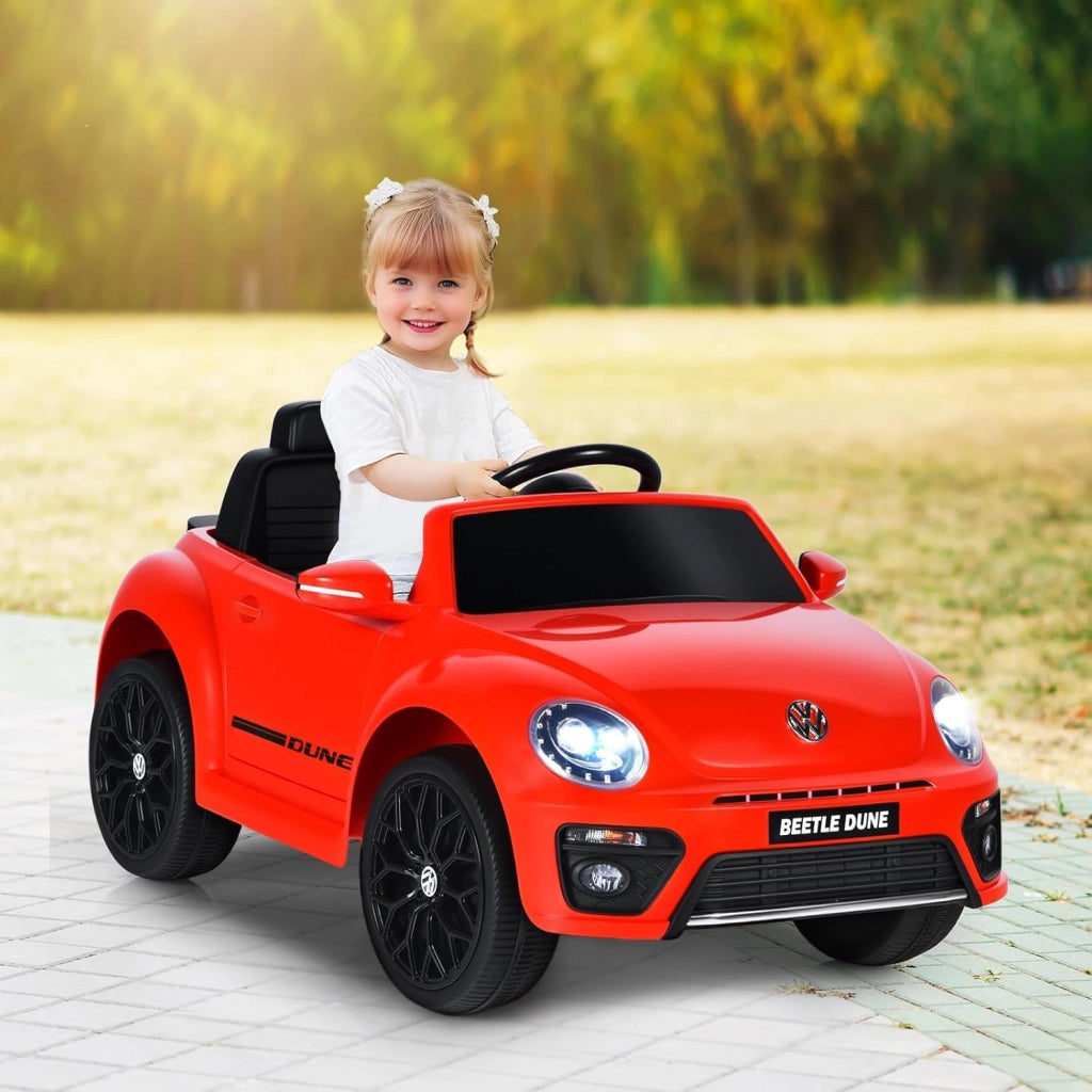 Macchina Elettrica per Bambini Volkswagen Beetle Maggiolino 12V con Telecomando, Auto Elettrico a Pedale, Veicoli con Musica, Fari LED e Clacson, 3-5km/h, Carico 30 kg, 3-8 Anni (Rosso)