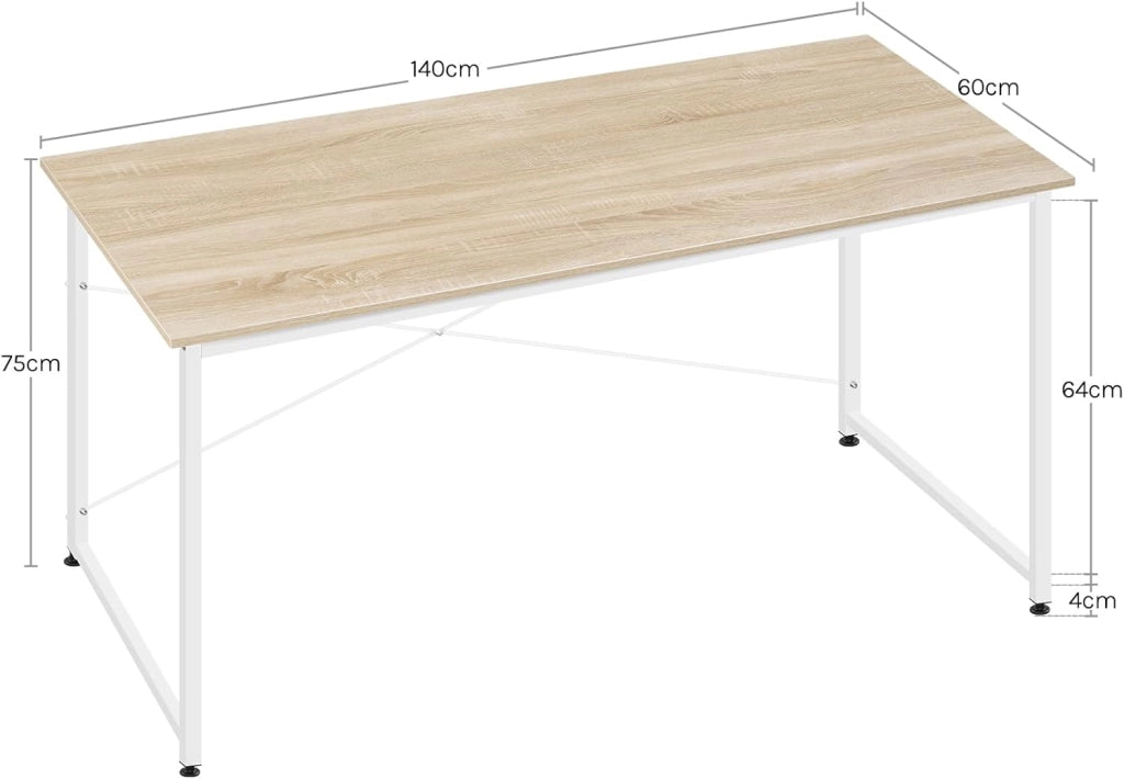 Scrivania per Computer Piccola, 140x60 cm, Struttura in Metallo, per Ufficio Casa Studio Camera da Letto, in Materiale a Base di Legno, Rovere Chiaro