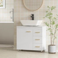 Mobile Sottolavabo con Intaglio a U, Armadietto e 3 Cassetti, Chiusura Ammortizzata, 70x30x65 cm, Bianco