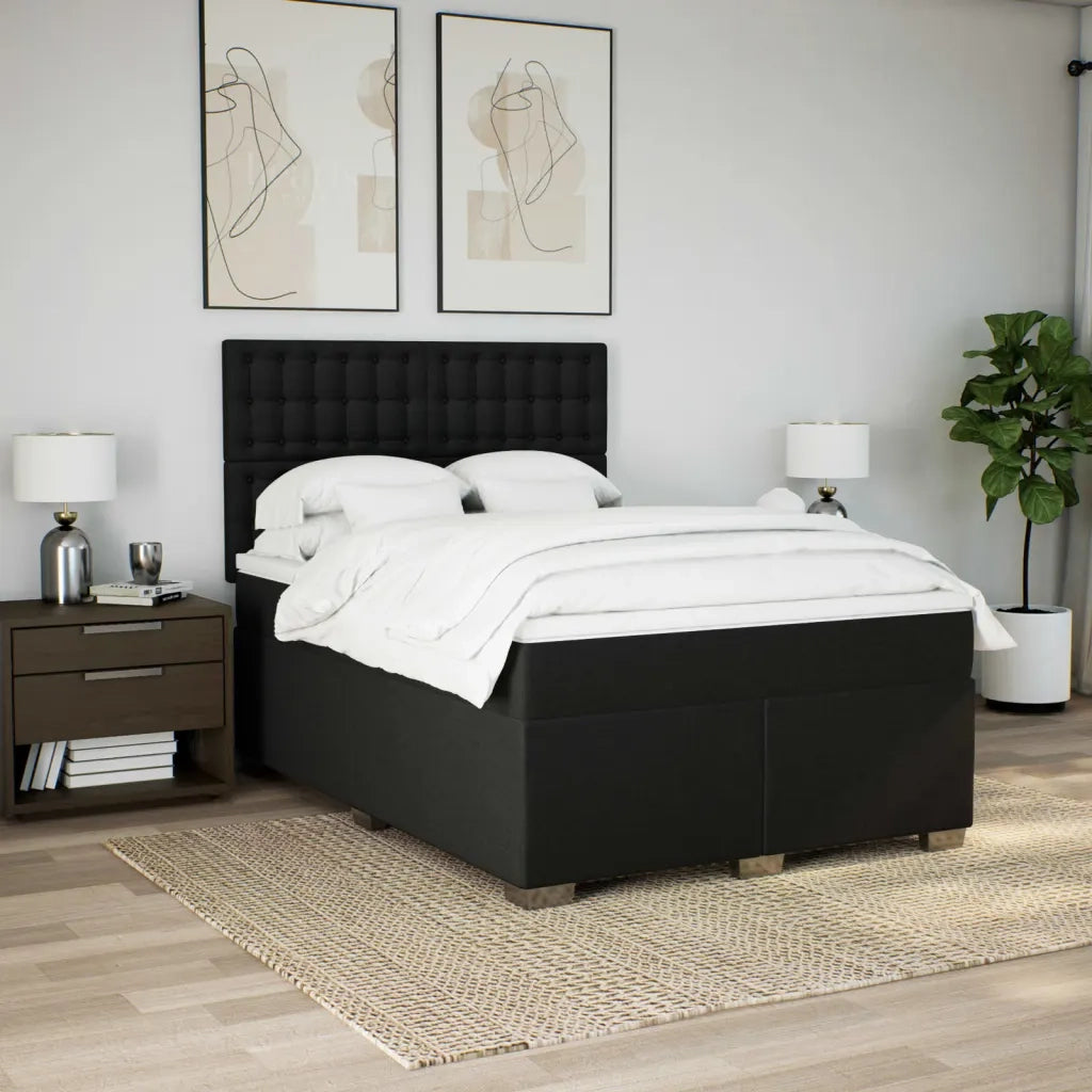 Giroletto a Molle con Materasso Nero 140x200 cm in Tessuto