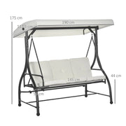 DONDOLO LETTO DA GIARDINO 3 POSTI CON TETTUCCIO REGOLABILE, IN ACCIAIO E POLIESTERE, 195X117X175 CM, CREMA E NERO