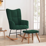 Poltrona a Dondolo con Poggiapiedi Verde Scuro in Velluto 328152