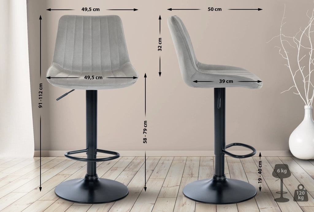 Sgabello Toni Velvet grigio,nero