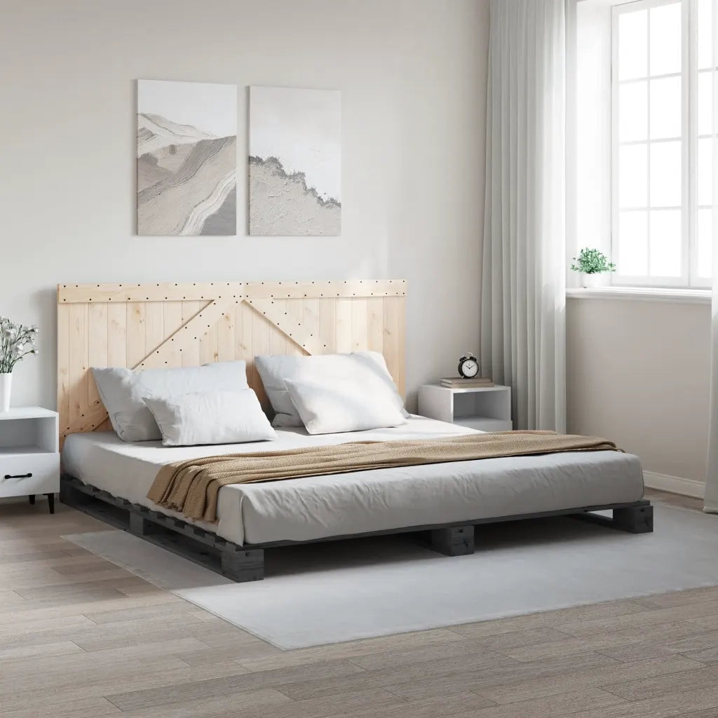 Letto matrimoniale | Letto per adulti | Giroletto con Testiera Grigio 200x200 cm Legno Massello di Pino