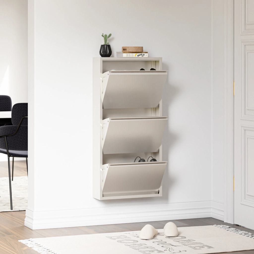 Scarpiera Sokndal con 3 Contenitori Ribaltabili Portascarpe in Metallo - Pepe Bianco [en.casa]