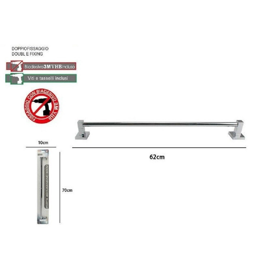 Trade Shop - Porta Asciugamani Asciugamano Acciaio Bagno Fissaggio A Parete 60cm Square 59191 -