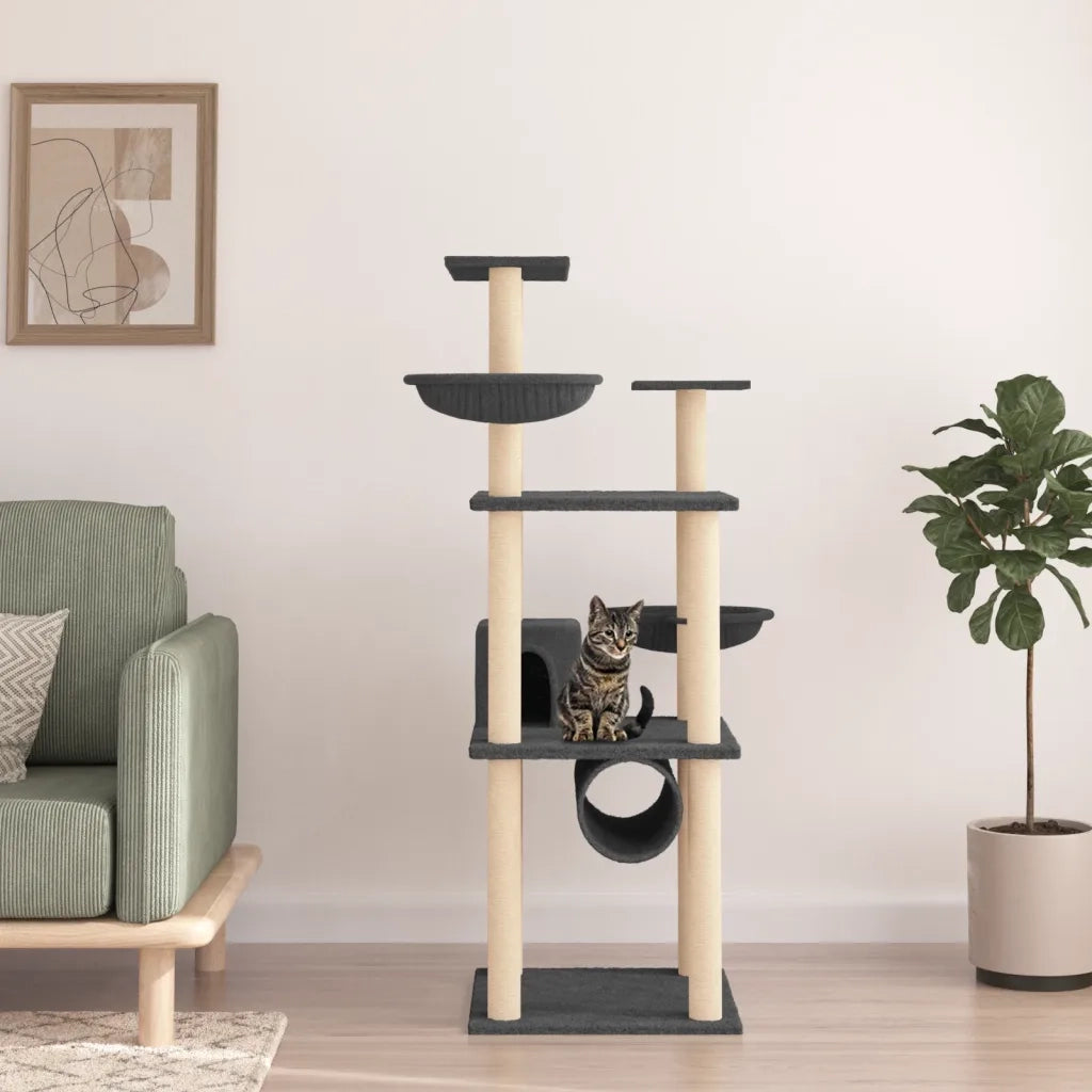 vidaXL Albero per Gatti con Tiragraffi in Sisal Grigio Scuro 141 cm